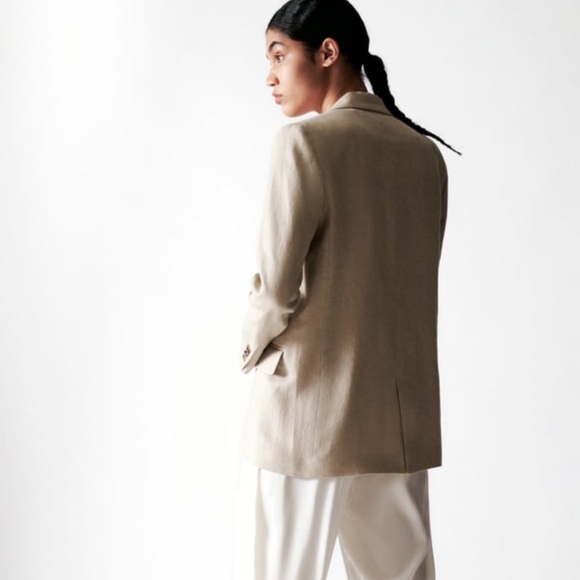 Zara STRAIGHT CUT LINEN BLAZER | Size Large - Picture 4 of 6